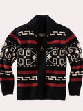 Plus Size Men's Band Collar Zipper Cardigan Color Matching Jacquard Long-sleeved Sweater