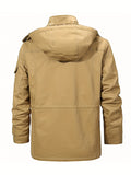kkboxly  Warm Fleece Hooded Jacket, Men's Casual Multi Pocket Jacket Coat For Fall Winter