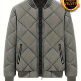kkboxly  Warm Thick Jacket, Men's Casual Zipper Pockets Stand Collar Jacket For Fall Winter