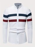 kkboxly  Classic Design Striped Shirt, Men's Casual/Semi-formal Button Up Lapel Long Sleeve Shirt For Spring Summer Business