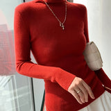 kkboxly  Women's Sweater Turtleneck Solid Ribbed Long Sleeve Slim Pullover Knit Tops