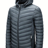 kkboxly  Men's Lightweight Warm Hooded Jacket, Casual Stand Collar Zipper Pockets Padded Coat