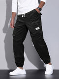 kkboxly  Men's Stylish Solid Corduroy Cargo Joggers With Pockets, Causal Breathable Drawstring Men's Bottom Clothing For City Walk Street Hanging Outdoor Activities