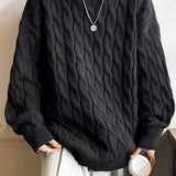 kkboxly  Plus Size Men's Casual Style Long-sleeved Crew Neck Sweater, Fashion Loose Slightly Stretch Comfortable Top For Big & Tall Guys