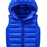 Boys Winter Hooded Coat, Cotton Padded Light Warm Sleeveless Vest Jacket Cute Hooded Outerwear