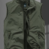 Men's Casual Plain Color Vest With Zip Up Pockets Men's Clothes Outerwear Sleeveless Jacket