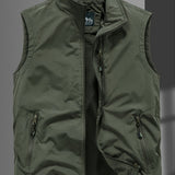 kkboxly  Men's Casual Plain Color Vest With Zip Up Pockets Men's Clothes Outerwear Sleeveless Jacket