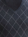 kkboxly  Men's Vest Sweater With Argyle Plaid Print, Oversized Fashion Sleeveless Knit V-neck Pullover For Spring/autumn, Men's Clothing, Plus Size