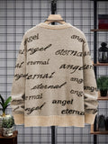 kkboxly  All Match Knitted Sweater, Angel & Eternal Print Men's Casual Warm Slightly Stretch Crew Neck Pullover Sweater For Fall Winter