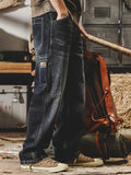 Men's Casual Loose Fit Jeans, Chic Street Style Distressed Retro Jeans