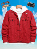 kkboxly  Men's Casual Red Ripped Denim Jacket