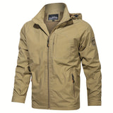kkboxly  Men's Fall/Winter Casual Lightweight Waterproof Windbreaker Hooded Jacket With Zipped Pockets
