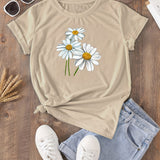 kkboxly  Cute Daisy Print T-Shirt, Short Sleeve Crew Neck Casual Top For All Season, Women's Clothing