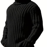kkboxly  Fashionable Men's Solid Turtleneck Knit Sweater Plus Size Male's Pullover Sweater For Autumn And Winter, Leisurewear For Big And Tall Guys