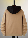 kkboxly  Color Block Men's Hooded Jacket Casual Long Sleeve Hoodies With Zipper Gym Sports Hooded Coat For Spring Fall