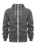 kkboxly  Men's Casual Zip Up Hoodie, Color Block Hooded Jacket For Sports