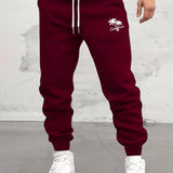 kkboxly  Letter / Coconut Tree Print Drawstring Sweatpants Loose Fit Pants Men's Casual Slightly Stretch Joggers For Winter Autumn Running Jogging