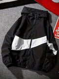 kkboxly  Men's Casual Hooded Windbreaker Jacket, Trendy Color Block Jackets By Activity