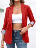 2025 kkboxly  Solid Lapel Blazer, Elegant Open Front Work Office Outerwear, Women's Clothing