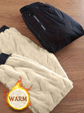 kkboxly  Warm Fleece Thick Joggers, Men's Casual Zipper Pocket Windproof Sweatpants For Fall Winter