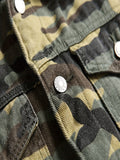 kkboxly  Chic Camouflage Print Denim Jacket, Men's Casual Cotton Multi Pocket Jacket