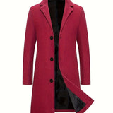 kkboxly  Classic Design Warm Coat, Men's Semi-formal Mid Length Button Up Lapel Coat For Fall Winter Business
