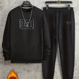 kkboxly  GAME OVER Print, Men's 2Pcs Outfits, Casual Crew Neck Long Sleeve Pullover Sweatshirt And Drawstring Sweatpants Joggers Set For Spring Fall, Men's Clothing