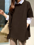 kkboxly  Plus Size Casual Knit Top, Women's Plus Solid Short Sleeve Round Neck Split Hem Loose Knit Top