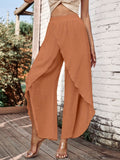 kkboxly  Split Solid Pants, Vacation High Waist Long Length Pants For Spring & Summer, Women's Clothing