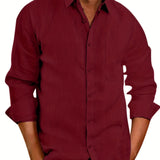 kkboxly  Plus Size Men's Elegant Mature Long Sleeve Shirt, Trendy Oversized Slim Fit Button Up Shirt For Big & Tall Males, Men's Clothing, Plus Size