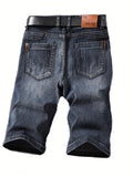 kkboxly  Washed Cotton Blend Denim Shorts, Men's Casual Street Style Distressed Mid Stretch Denim Shorts For Summer