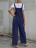 kkboxly  Solid Patched Pockets Knot Strap Overall Jumpsuit, Casual Overall Jumpsuit For Spring & Summer, Women's Clothing