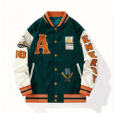 kkboxly  Plus Size Men's Thick Embroidered Letter A Loose Button Jacket Retro Street Men's Baseball Jacket