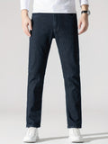 Men's High Stretch Jeans For Business, Slim Fit Denim Pants With Pockets For Spring Fall