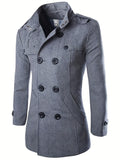 kkboxly Men's Stylish Woolen Pea Coat: Keep Warm in Style This Winter with a Double Breasted Stand Collar Overcoat