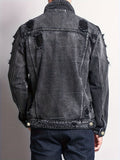 kkboxly  Men's Casual Ripped Denim Jacket, Street Style Button Up Flap Pocket Jacket