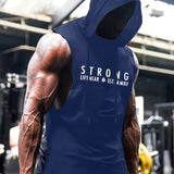 kkboxly  Simple Letter Print Men's Sleeveless Breathable Lightweight Hooded Tank Top For Summer Sports