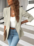 kkboxly  Solid Lapel Blazer Jacket, Casual Long Sleeve Work Office Outerwear With Pockets, Women's Clothing