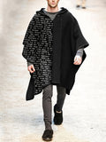 kkboxly  Men's Letter Print Trendy Hooded  Pullover Cape, Loose Fit Halloween Tops