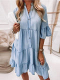 kkboxly  A-Line Midi Denim Dress, Ruffled Hem Denim Skirt, Casual Loose Dress