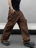 kkboxly Men's Casual Loose Fit Jeans, Chic Street Style Multi Pocket Wide Leg Jeans