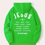 kkboxly  Men's Jesus Is My Everything Print Hoodie With Assorted Colors, Casual Slightly Stretch Drawstring Long Sleeves Hooded Sweatshirt, Men's Clothing