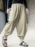 kkboxly kkboxly  Men's Solid Cotton Harem Pants, Casual Streetwear Loose Pants For Outdoor