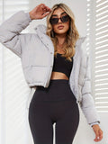 kkboxly  Solid Drawstring Pleated Slim Coat, Long Sleeve Short Length Winter Warm Top, Women's Clothing