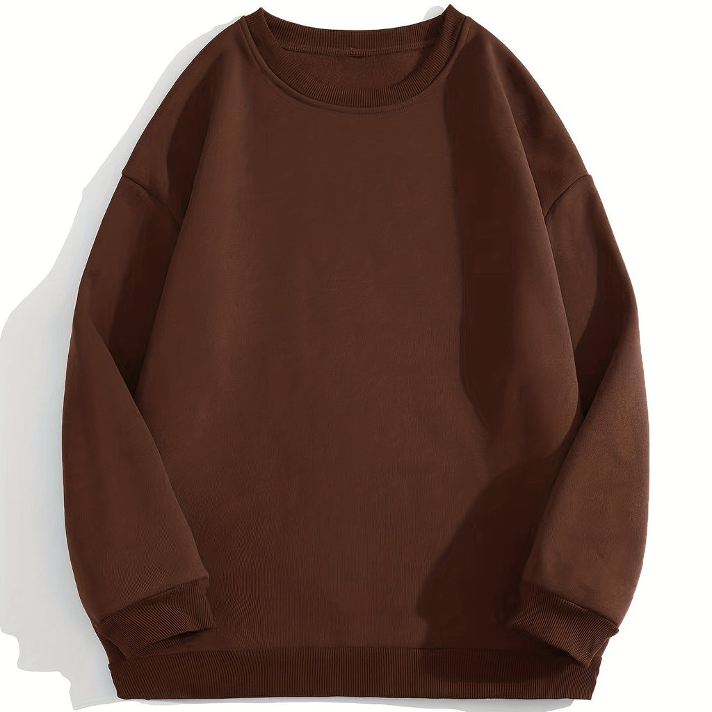 kkboxly  Solid Trendy Sweatshirt, Men's Casual Basic Crew Neck Pullover Sweatshirt For Men Fall Winter