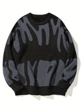 2025 kkboxly  Stylish Letter Knitted Sweater, Men's Casual Warm Slightly Stretch Street Style Round Neck Pullover Sweater For Fall Winter