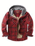 Men's Warm Fleece Hooded Plaid Retro Coat For Fall Winter