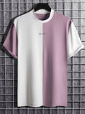 kkboxly  Men's Colorblock Print Trendy T-shirt, Crew Neck Short Sleeve Tops, Graphic Tee Men's Clothes Summer, Men's Outfits