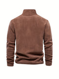 kkboxly  Men's Corduroy Stand Collar Zip Up V Neck Sweatshirt Pullover For Men Solid Sweatshirts For Winter Fall Long Sleeve Tops