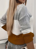 Color Block Cut Out Sweater, Casual Long Sleeve Sweater For Spring & Fall, Women's Clothing